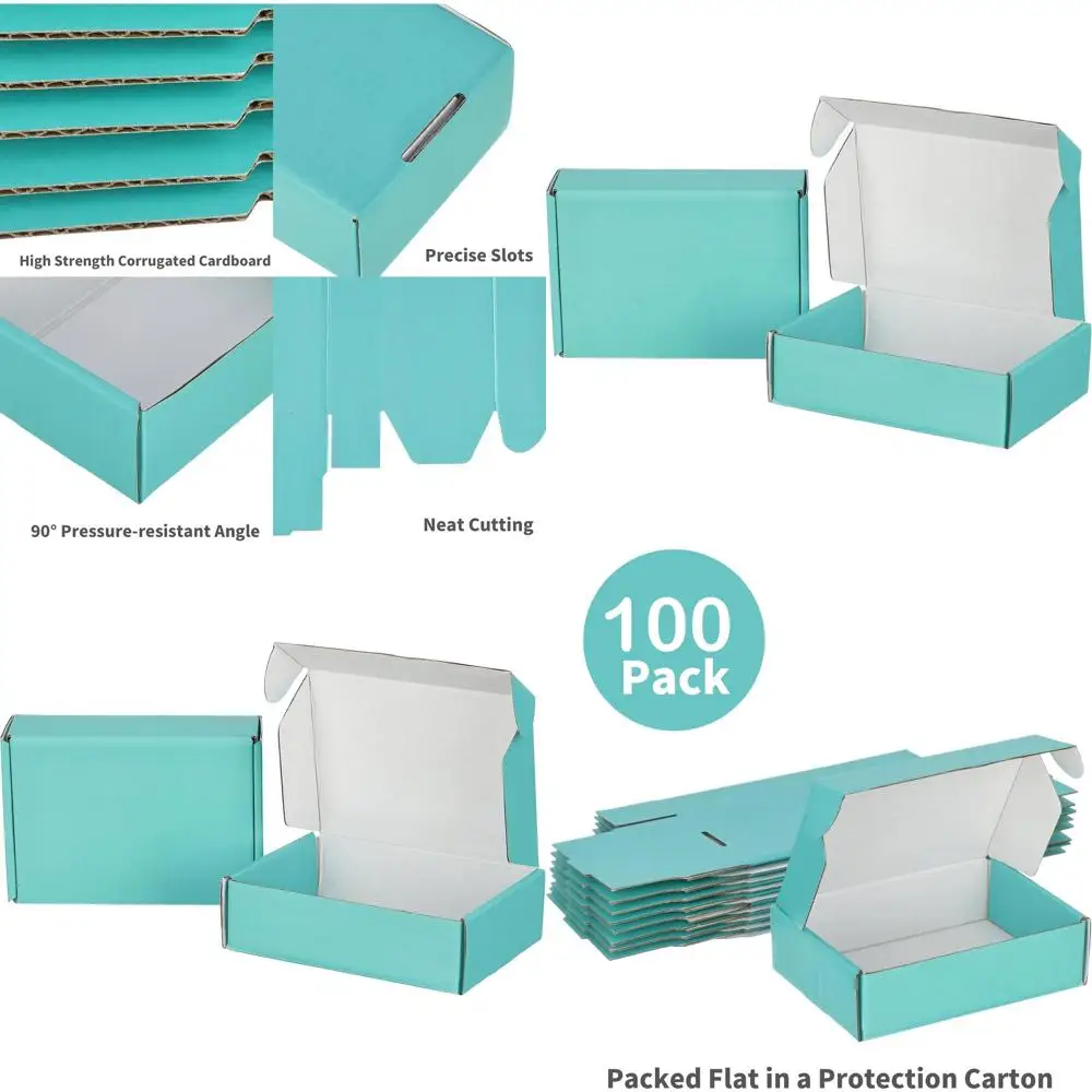

100 Pack 7x5x2 Small Teal Cardboard Shipping Boxes for Mailing and Packing