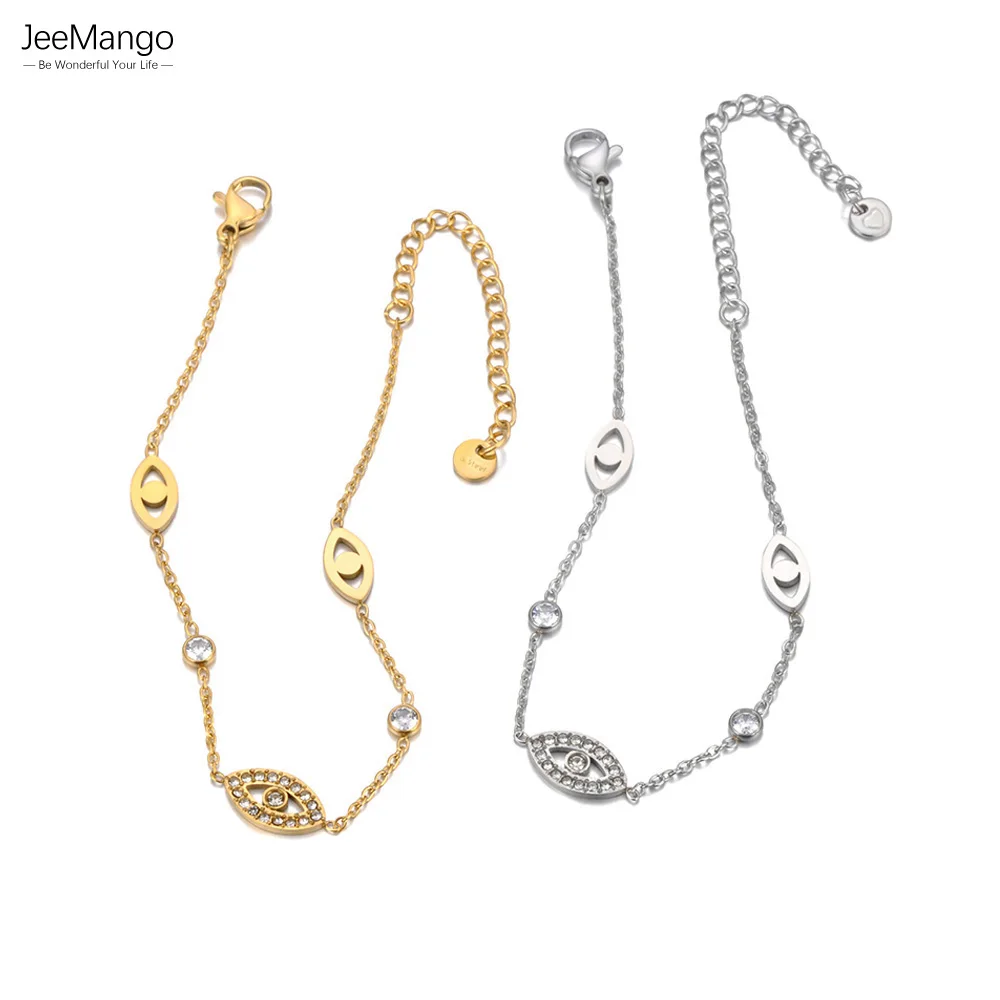 JeeMango Zarte Evil Eye Armband Für Frauen Gold Farbe Glück Auge Verstellbare Kette Zirkon Armband Schmuck Wasserdicht B25055