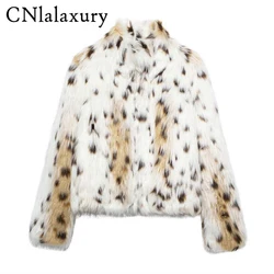 CNlalaxury Winter Faux Fur Animal Pattern Jackets Women Coats Thick Warm Soft Cropped Jakcets Long Sleeve Coat Outwears