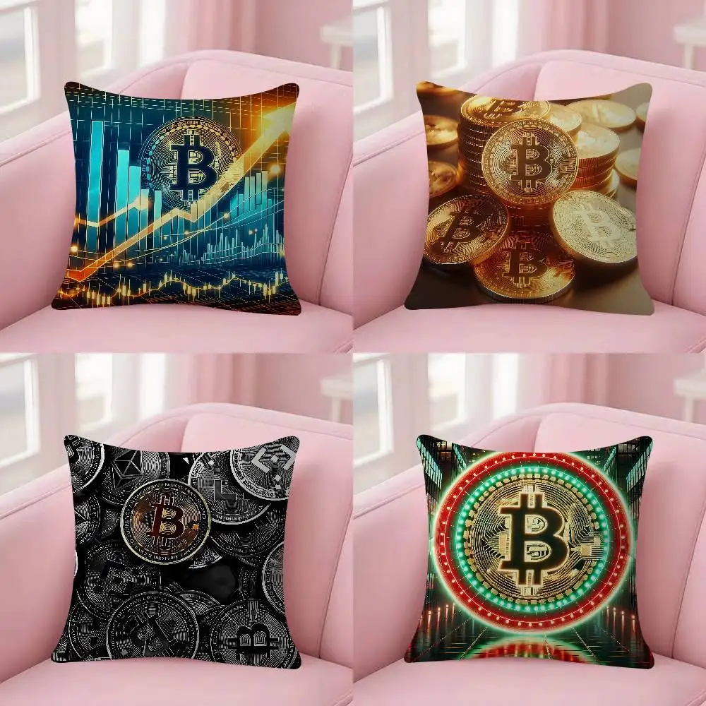 Crypto Cryptocurrency B-Bitcoin Cushion Office Cushion Pillowcase Car Cushion Cover45X45CM Lumbar Pillowcase Sofa Pillowcover