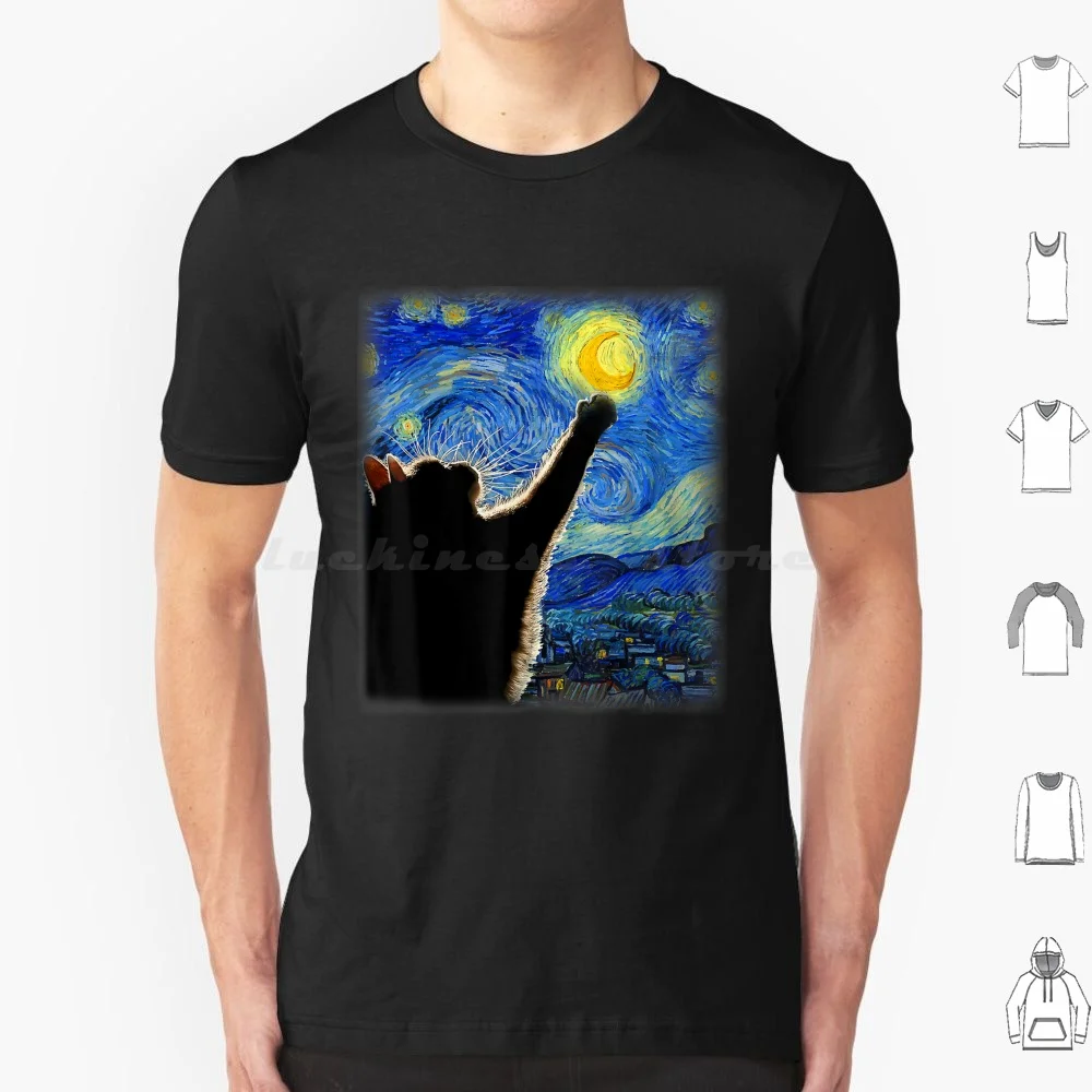 Starry Night Cat , Van Gogh Cat , Cat Lover , Cat Mom , Cat Dad T-Shirt T Shirt Men Women Kids 6xl Starry Night Cat Van Gogh