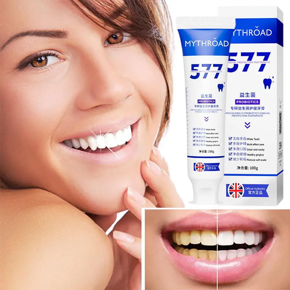 Probiótico Respiração Fresca Creme dental branco brilhante, Eficaz Reduzir Dentes, Placa Manchada Anti-Cavity, Creme dental limpo, X1X8