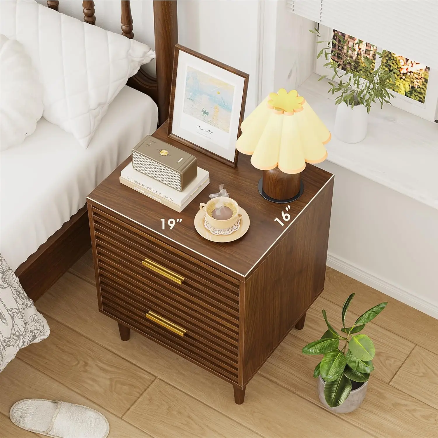Nightstands Set Of 2, Mid Century Modern Night Stands, Fluted Bedside Table For Bedroom, Side End Table With, Customized - view 6