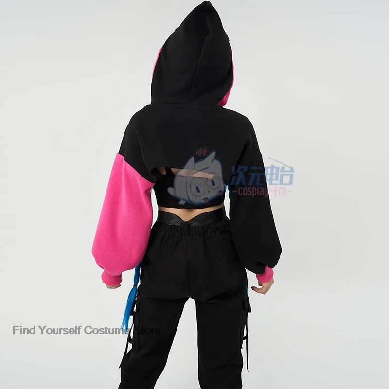 Game LOL Arcane Cosplay Jinx Doujin Fashion Hooded Sweatshirt Anime League Costumes Girls Velvet Jacket Sports Vest Necklace Set