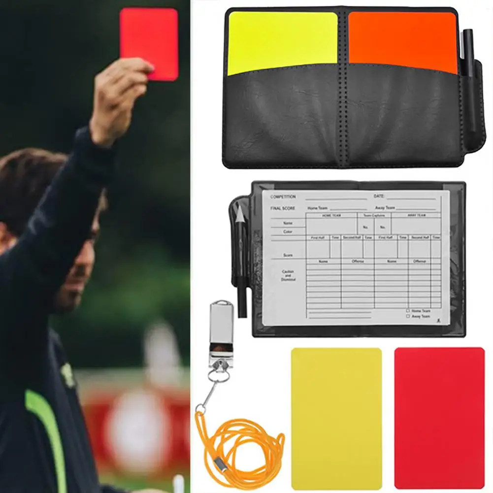 Voetbalscheidsrechter Kaart Professionele Rood Gele Kaarten Pen Fluitjes Kaart Mouwen Set Voetbal Training Scheidsrechter Waarschuwingskaarten