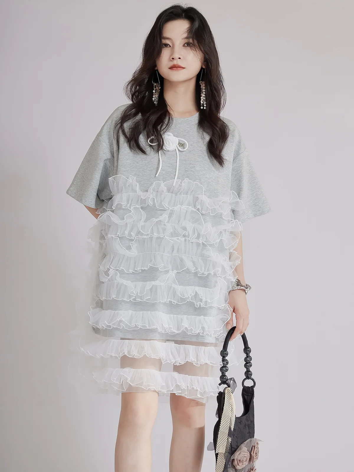 Tannt فستان نسائي شبكي مرقع بألوان متطابقة تي شيرت فساتين للنساء موضة فساتين صيفية فضفاضة غير رسمية 2025 جديد