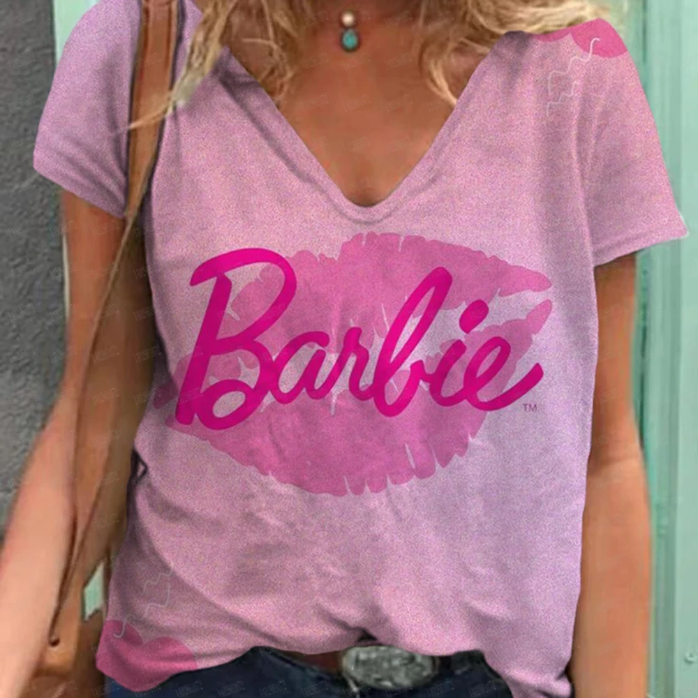 Disney Summer Women T-shirt Barbie Ken Printed Tops Tees Female Fashion Short Sleeve Clothing Girls Luxury Leopard Streetwear