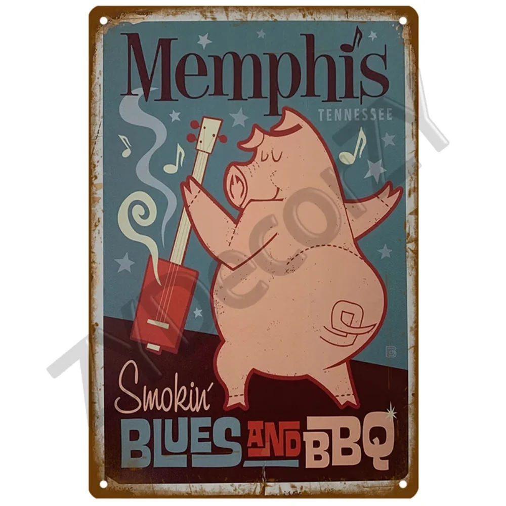 Retro BBQ Sign - Vintage Wall Posters & Metal Decor - Decorative Wall Plate for Kitchens, Patios & Barbecue Themed Spaces