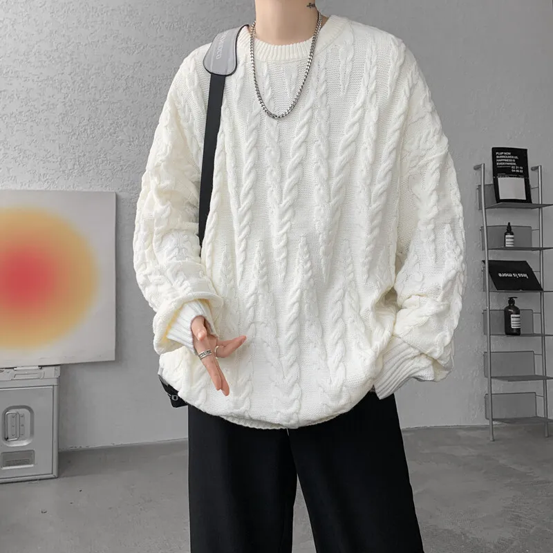 

New Men's Korean Style O Neck Sweater Light Luxury Knitted Long Sleeve Pullover Casual Solid Color Streetwear Leisure Knitwear