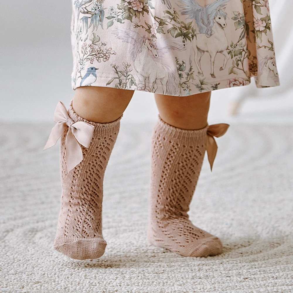 Chaussettes d'été pour bébés filles, style espagnol, coordonnantes, fines, en coton, longues jusqu'aux genoux, princesse, maille respirante