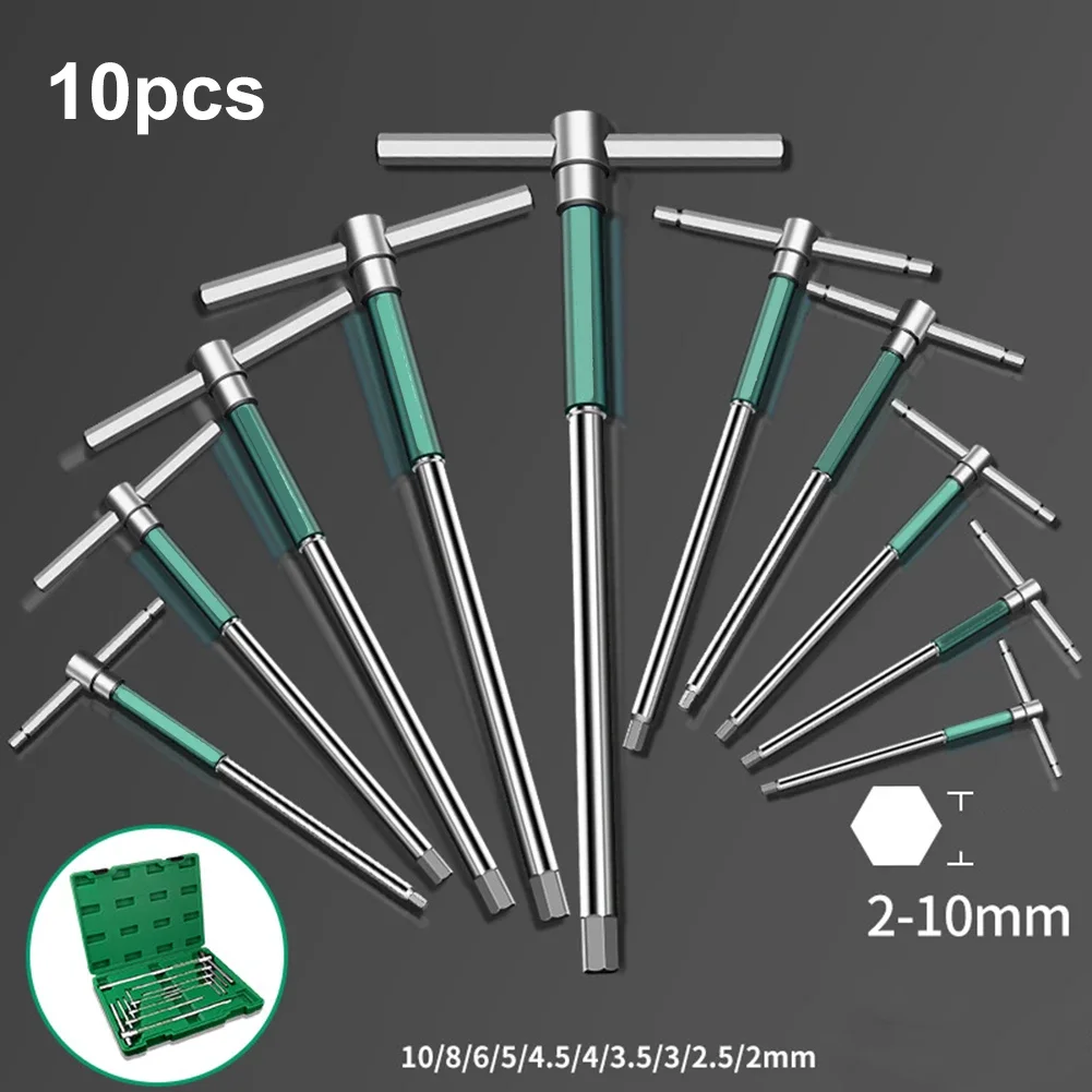 

10pcs T-Shaped Spanner Set High-speed Rotating Hex Sliding Rod Extension T-Socket Wrench Disassembly Hand Tools 2-10mm ﻿