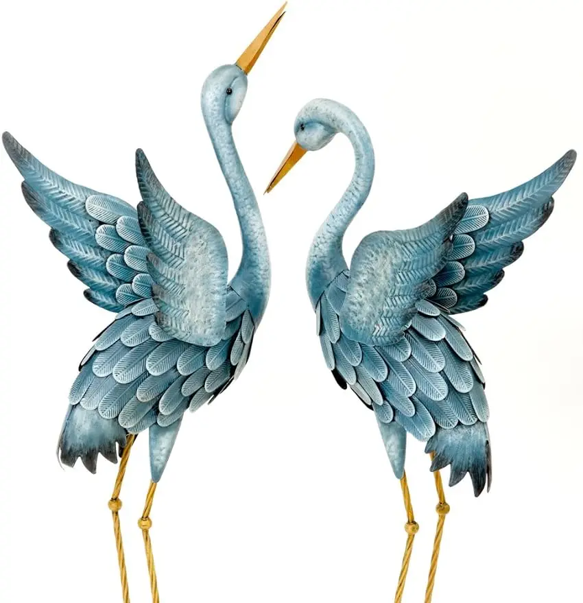 

Japanese Blue Heron Metal Garden Sculpture Set-Two Metal Cranes Perfect for Garden Decor-Garden Art,Outdoor Lawn and Patio Decor