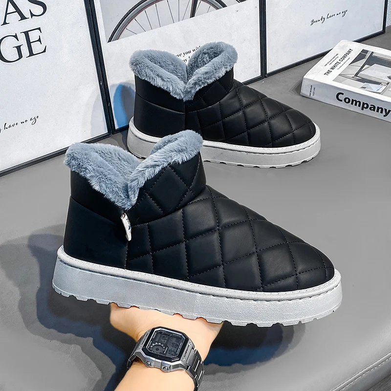 

Водонепроницаемые кожаные зимние ботинки для мужчин — термоизолированные противоскользящие зимние ботильоны с подошвой, теплая уличная обувь на флисовой подкладке с мехом