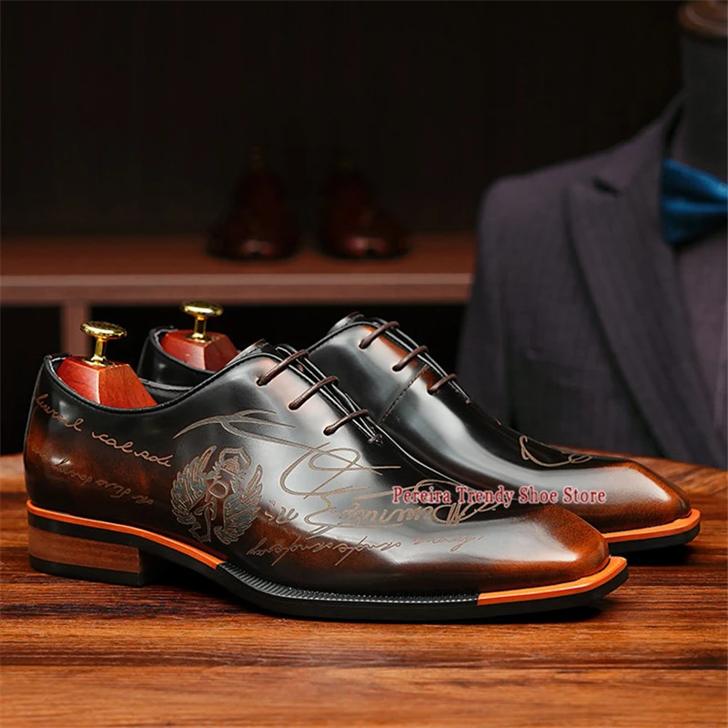 

Мужские деловые туфли в британском стиле из глянцевой кожи с вырезами, на шнуровке, с квадратным носком, оксфорды для вечеринок, свадеб и официальных мероприятий