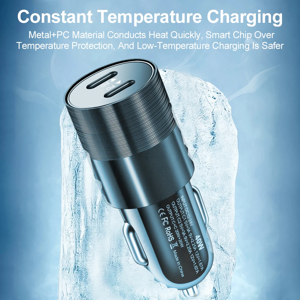 60W Dual USB C Car Charger PD Fast Charging USB Phone Adapter Cigarette Lighter Plug For iPhone Xiaomi Cell Phone Fast Charge