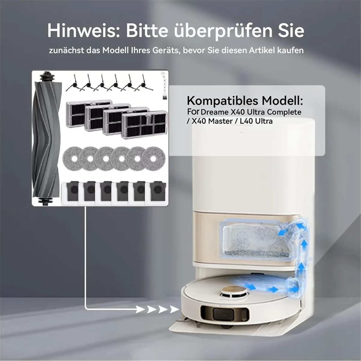 ABFI لـ Dreame X40 Ultra Complete/X40 Master/L40 Ultra مكانس كهربائية فرشاة جانبية رئيسية أكياس غبار وسادات ممسحة مرشحات Hepa