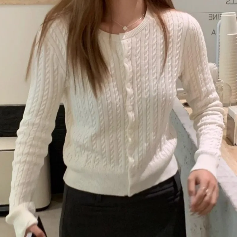 韓国ファッションショートニットセーター女性秋の新ルーズラウンドネックニットカーディガンカジュアル長袖スリムY2kトップス