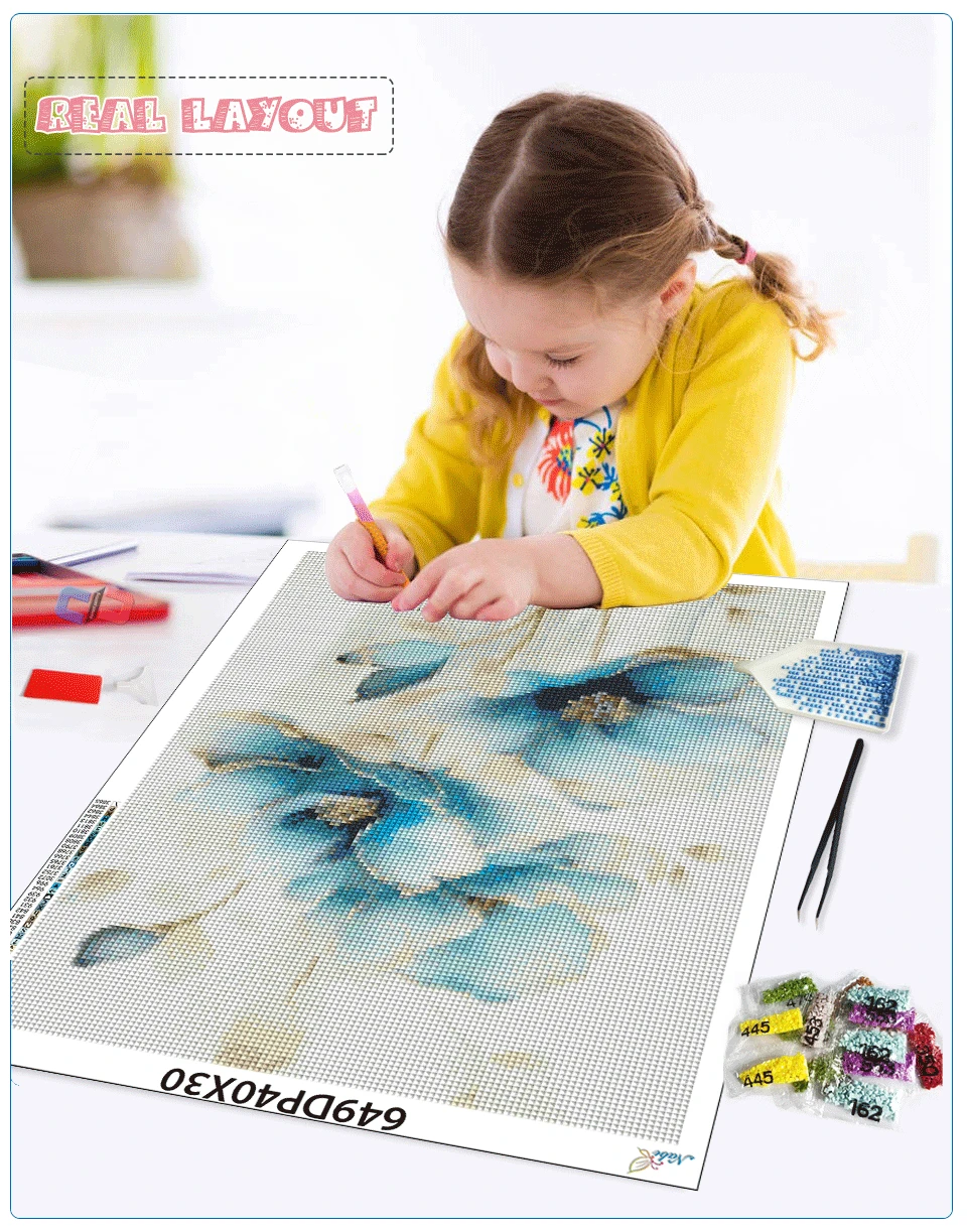 5D Frameless Diamond Painting Kit, Light Luxury Style Blue Flower Pattern, DIY Handicrafts, Suitable For Home Decoration,  Gift
