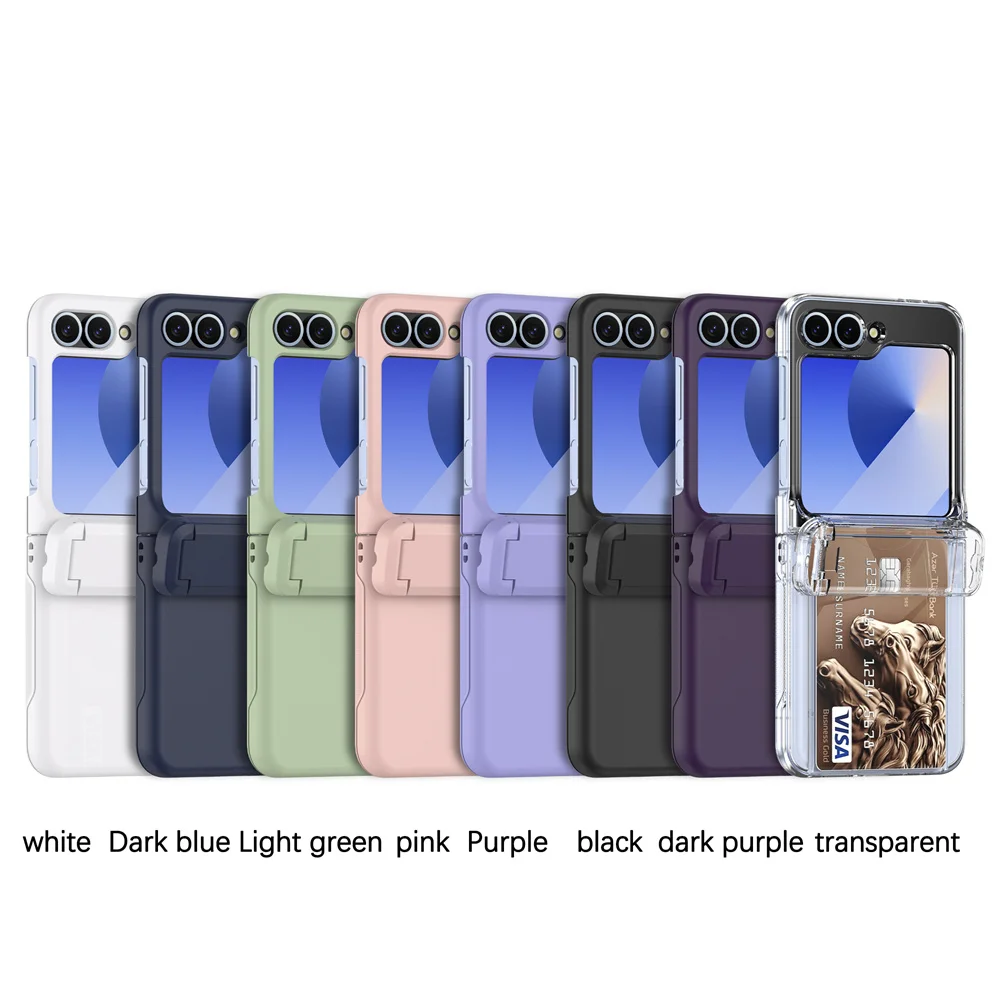Z flip6 suporte caso cor sólida kick-stand slot para cartão caso para samsung galaxy z flip 6 5 flip5 dobradiça proteção fosco pc capa