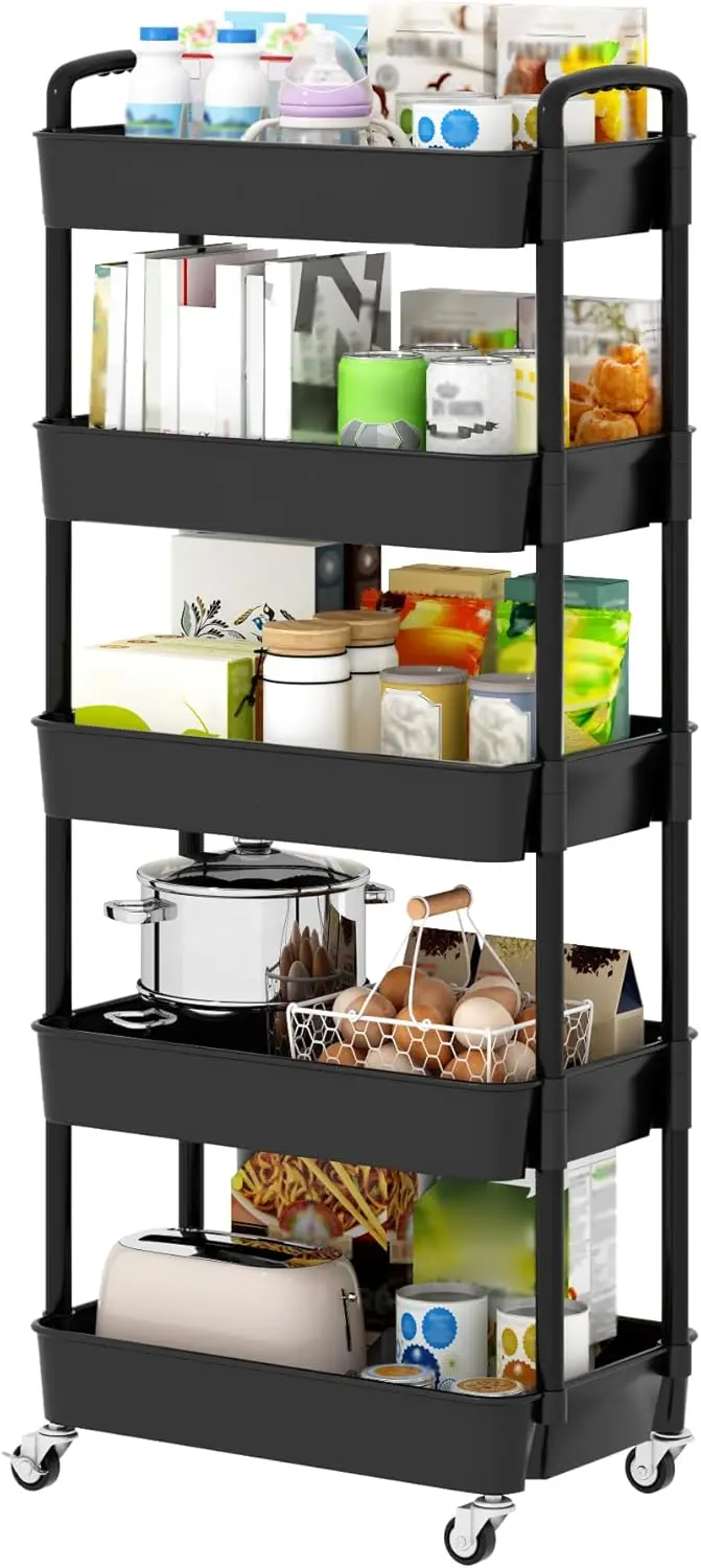 

5-уровневая тележка на колесиках, многофункциональная тележка для хранения офиса, кухни, гостиной