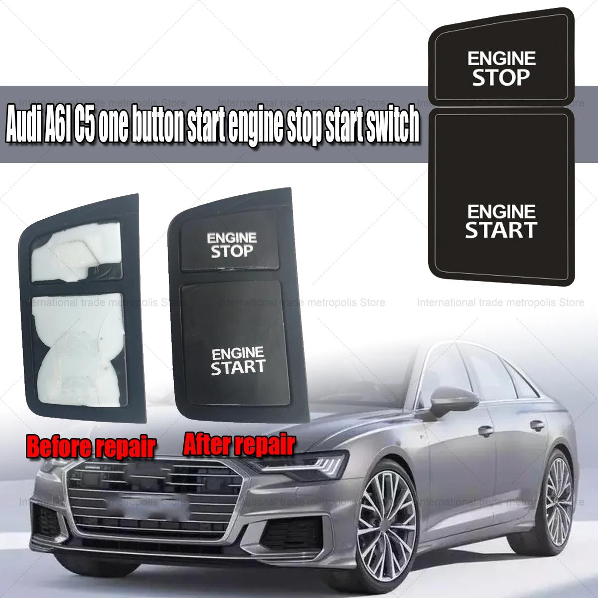 

Audi A6L C5 переключатель остановки двигателя, кнопка управления, ремонтная наклейка, матовый черный, кнопка управления стартером, автомобильный аксессуар