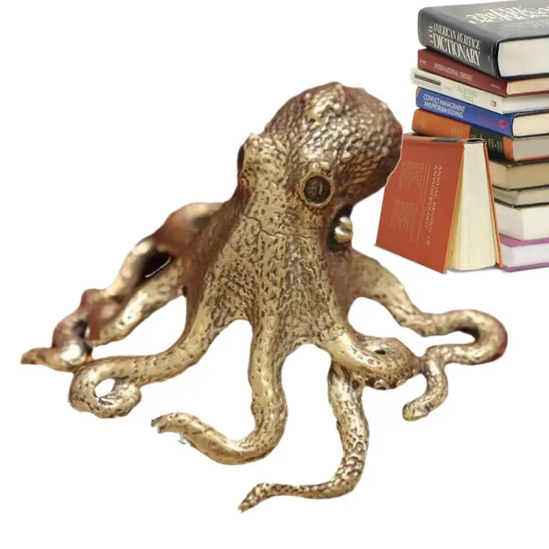 Octopus Home Decor Brass Statue Figurines Octopus Decor Ornament Sea Animal Sculpture Collectibles Gift Desktop Ornaments