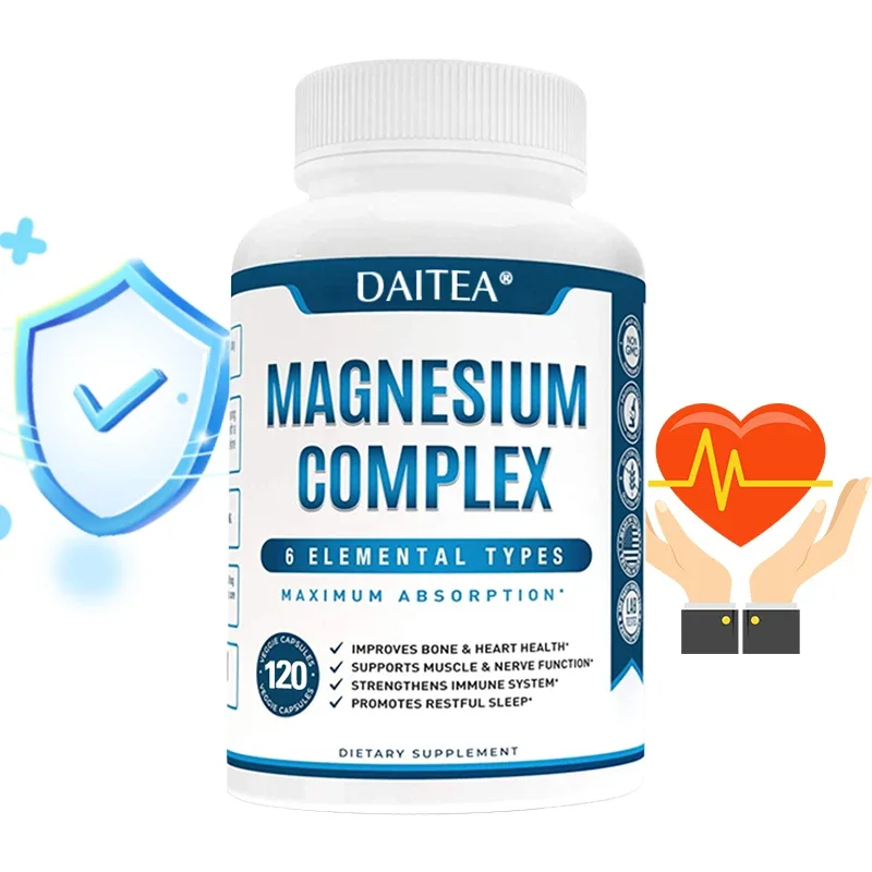 Daitea High Absorption Magnesium Complex Capsules - Dietary Supplement for Muscle, Bone, Nerve Health, Non-GMO - 120 Capsules