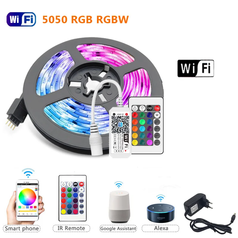 

RGBW LED Strip Light RGB RGBWW 5050 60LEDs/m 5m 10m 15m Luces Led Light Strip DC12V Flexible Ribbon IR WiFi Contoller+Adapter