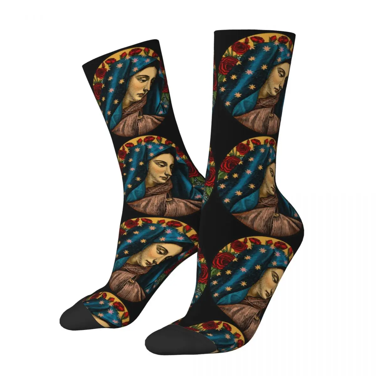 The Virgin Of Guadalupe Merch Crew Socks Cozy Red Roses Graphic Crew Socks Soft for Men's Wonderful Gifts