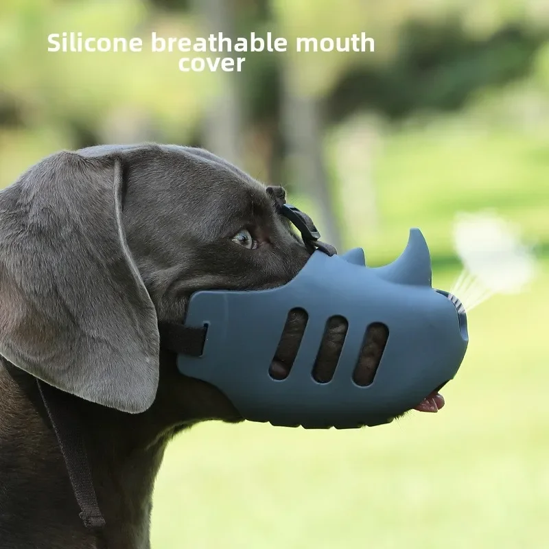 New Pet dog muzzle silicone pet muzzle anti-biting, barking, and eating rhinoceros-shaped medium and large dog muzzlebv