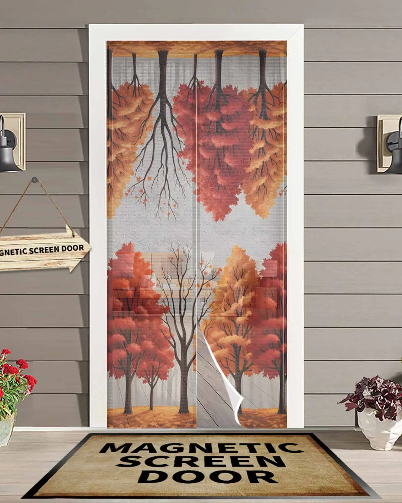

Autumn Trees Falling Leaves Magnetic Door Curtain Living Room Bedroom Home Anti-mosquito Screen Door Curtain
