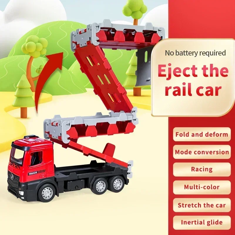 Ejection Racing Inertial Car Multi-track Catapult Folding Track Container Metal Truck Storage Rail Kids Toys Boy Christmas Gifts