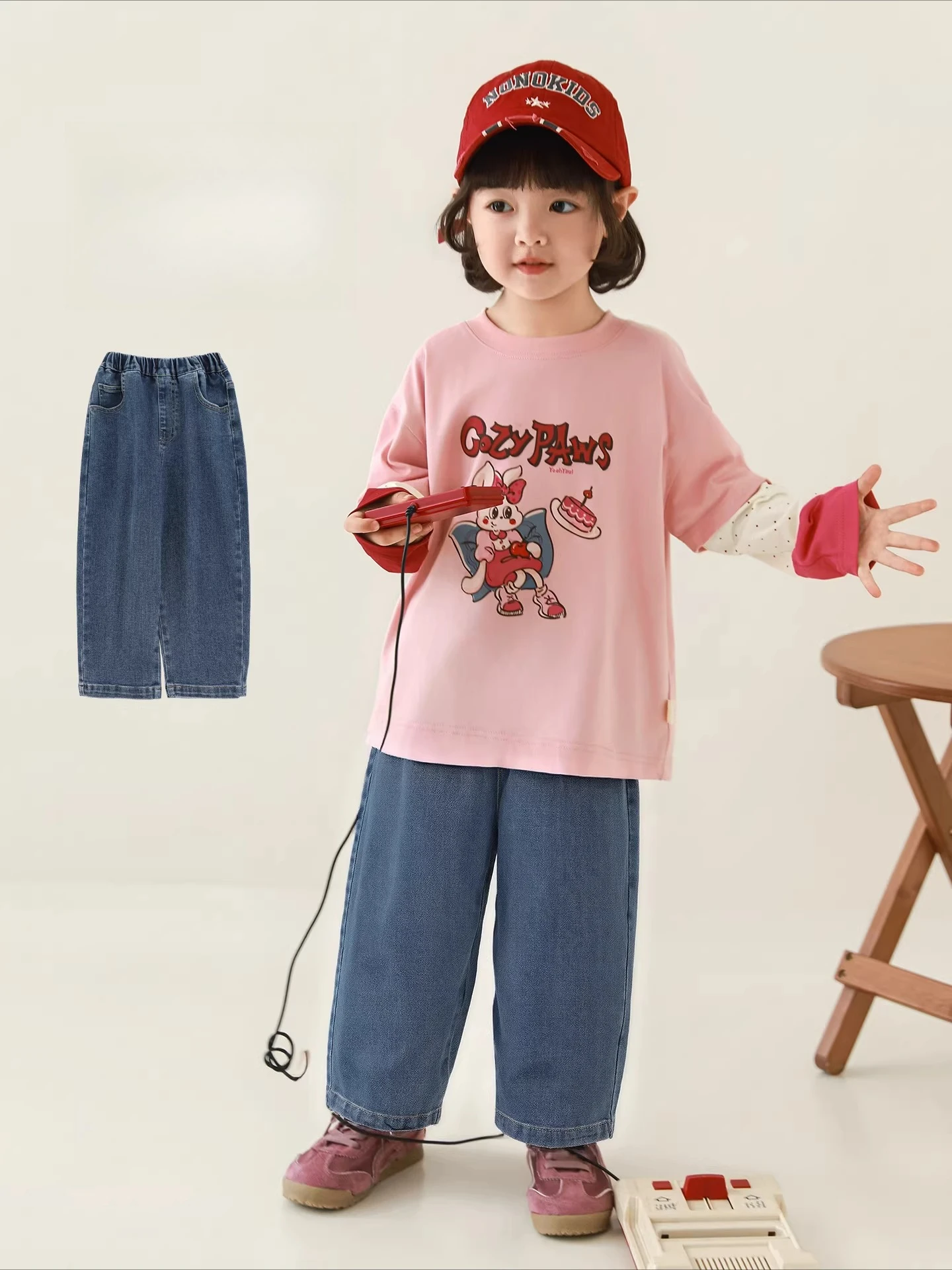 

2026 Spring Autumn Girls Soft Wear Resistant Jeans Not Easy Fade Loose All Match Kids Long Pants For 2-10 Years