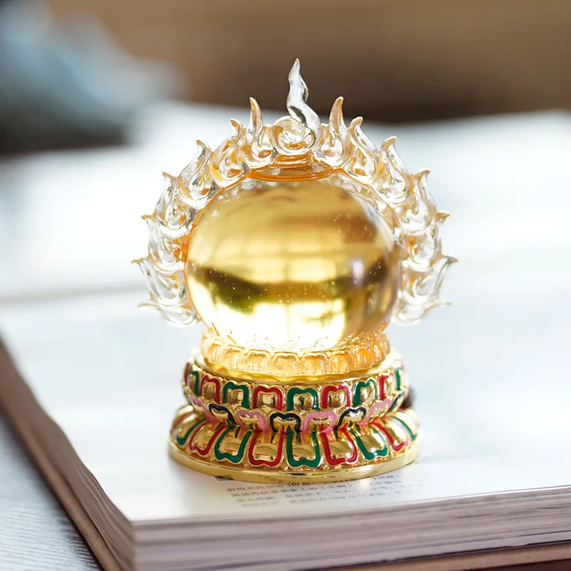 Glass Mani Bead Ball Colorful Lotus Buddha Buddhist Supplies Offering Lamp Rechargeable LED Eternal Light