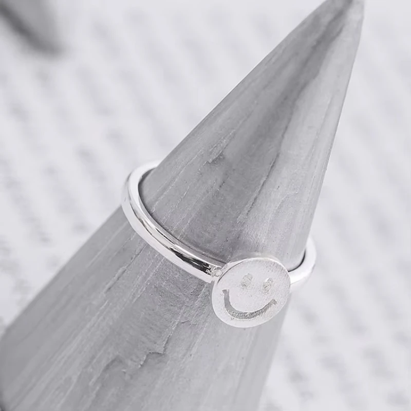 925 Sterling Silver smiling face Open Rings For Women Hypoallergenic Fashion Girl Sterling-silver-jewelry