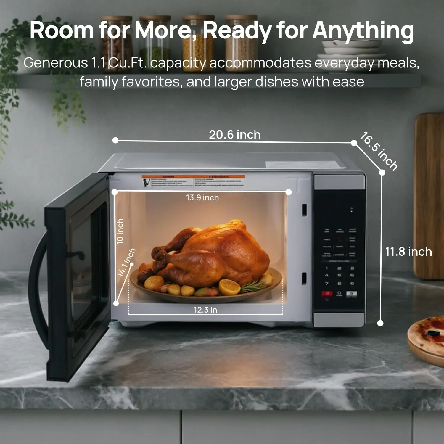 1000 Watts Countertop Microwave Oven, 1.1 Cu Ft Digital Microwave with 10 Power Levels, 6 One-Touch Presets, Express Cooking, Ec