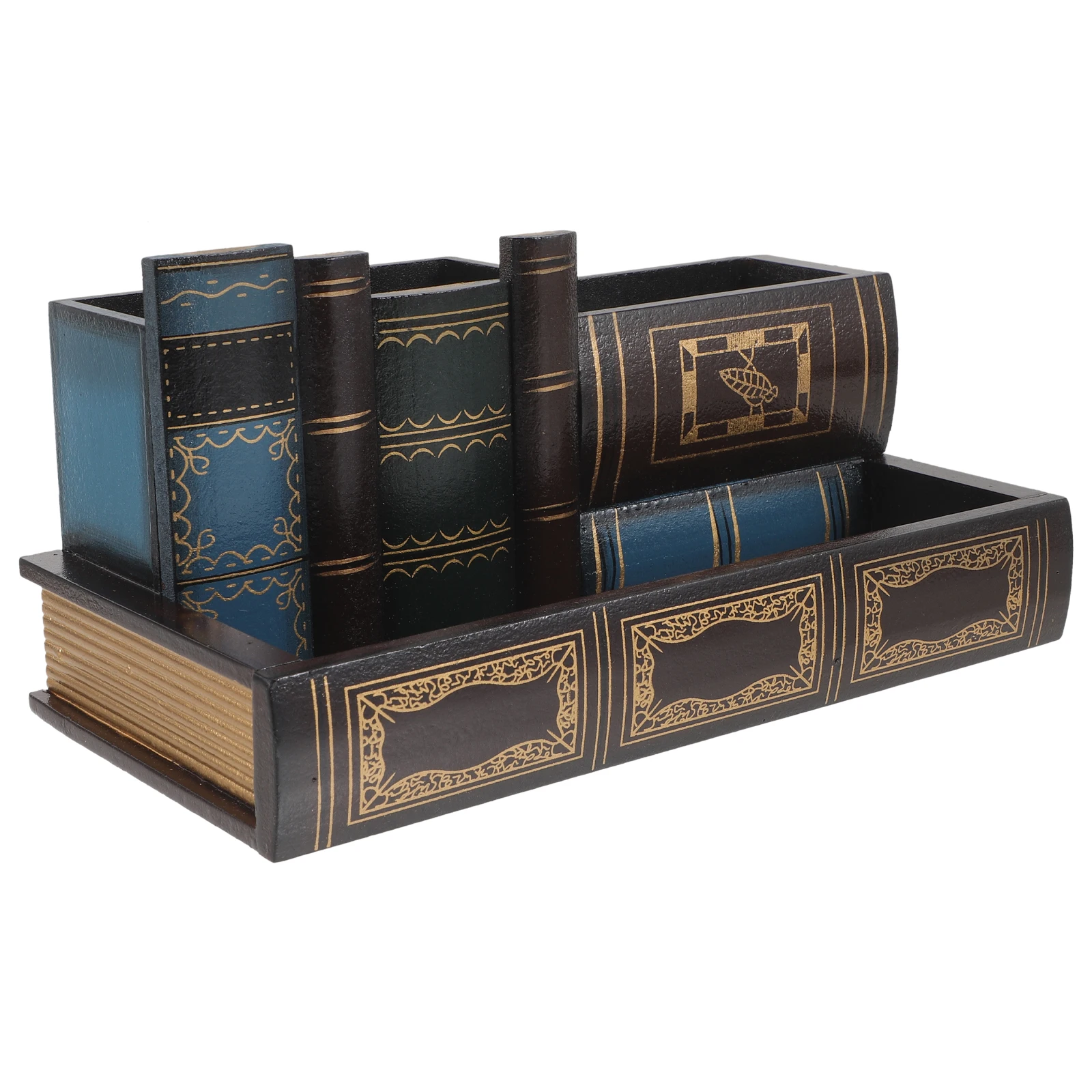

Wooden Pen Holder Book Shape Stationery Organizer Retro Desk Accessory Brown Container Space Saving Office Use