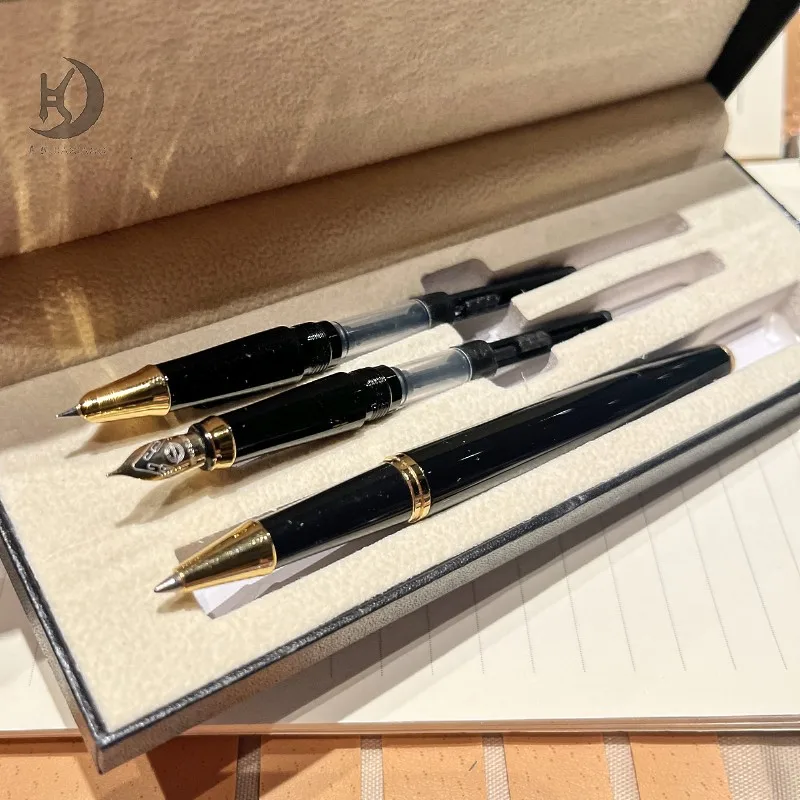 1 Set (Roller+0,5mm & 0,38mm+Box) 9101 Business Herren-Füllfederhalter aus schwarzem Metall, tolles Geschenk für Schule und Büro – Detail 5