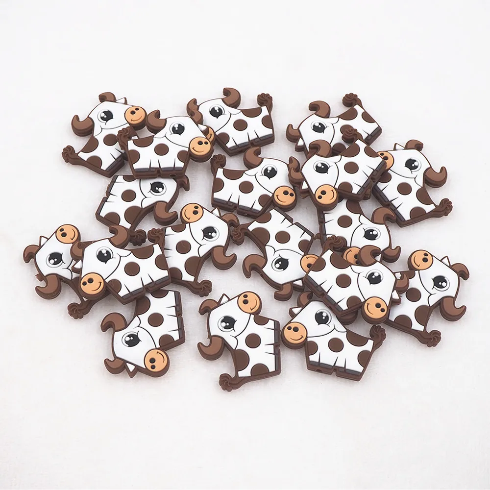 Chenkai 50pcs Silicone Cow Beads BPA Free Animal Bead DIY Teething Infant Chewable Dummy Necklace Pacifier Toy Accessories