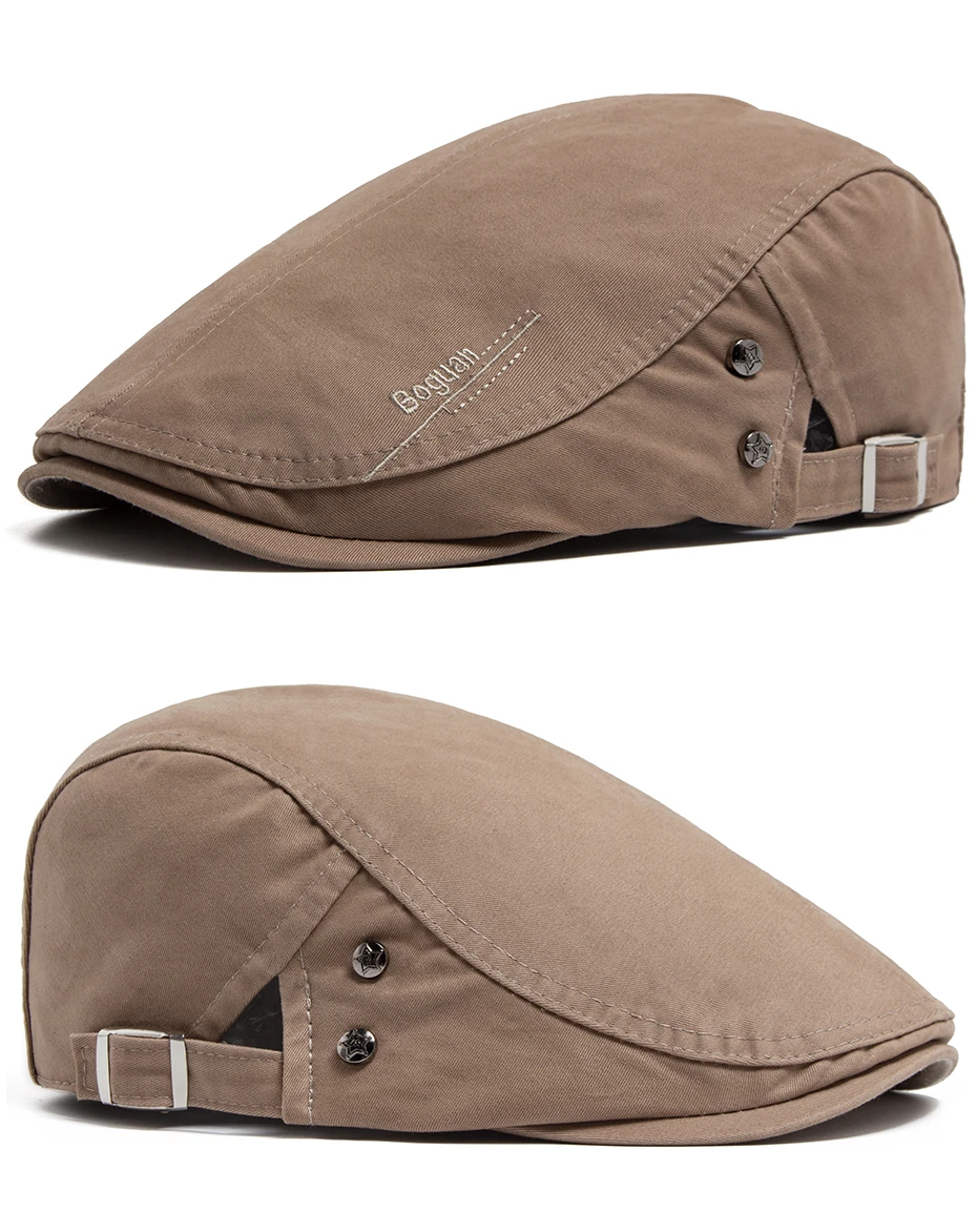 Mode männer Baskenmütze Taste Stickerei Baumwolle Vintage Berets Outdoor Frauen Flache Visier Hut Casual Retro Zeitungsjunge Mütze Für Männer – Detail 6