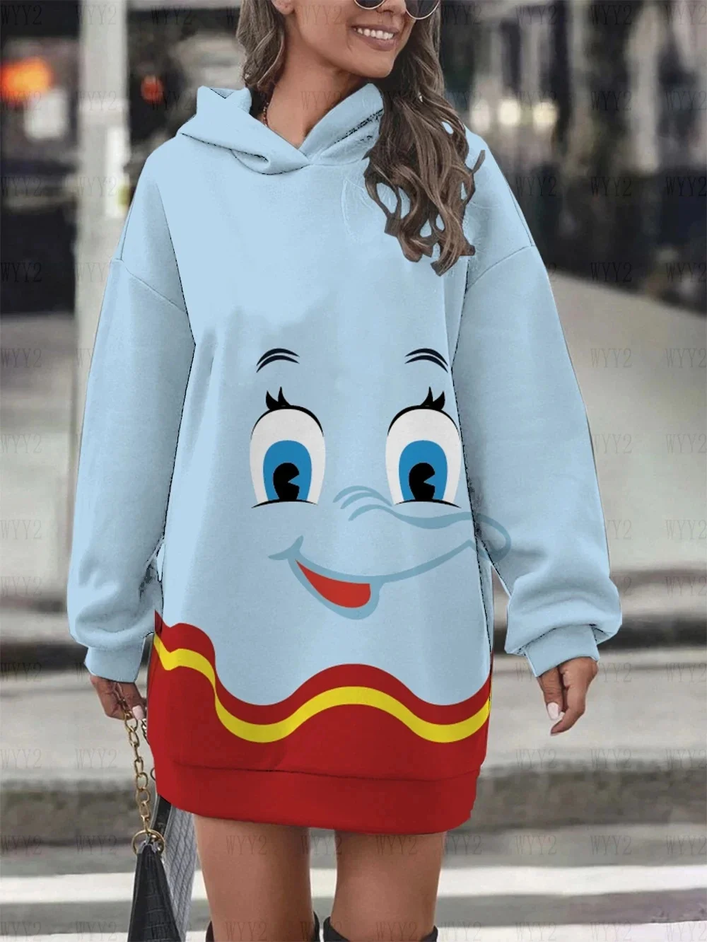 

Women's Loose Long Hoodie Disney Dumbo Cartoon Hoodie 3D Print Hoodie Casual Autumn New Women's Pocket Dress 2024