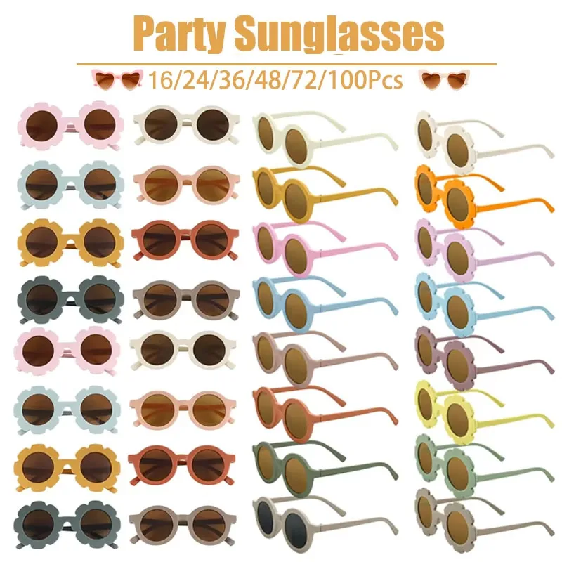 16-100Pcs Colorful Fashion Eyewear Bulk Party Favors Birthday Flower Round Heart Shaped Sun Glasses Beach Party Gifts