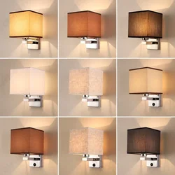Creative LED Fabric Lampshade E27 Wall Light Switch Button Bedroom Bedside Lamp Restaurant Bar Decoration Lighting Fixture
