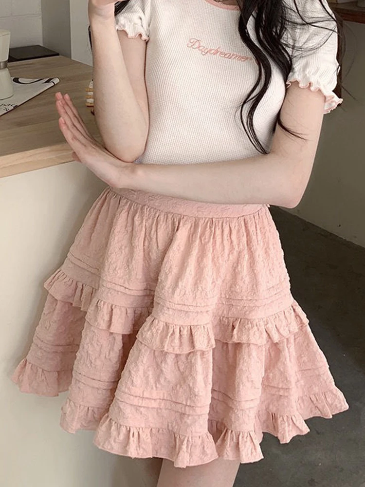 Jmprs Japan Pink Sweet Skirts Women High Waist Chic Sexy Mini Skirt Casual Preppy Style Loose Female All Match A Line Skirt New