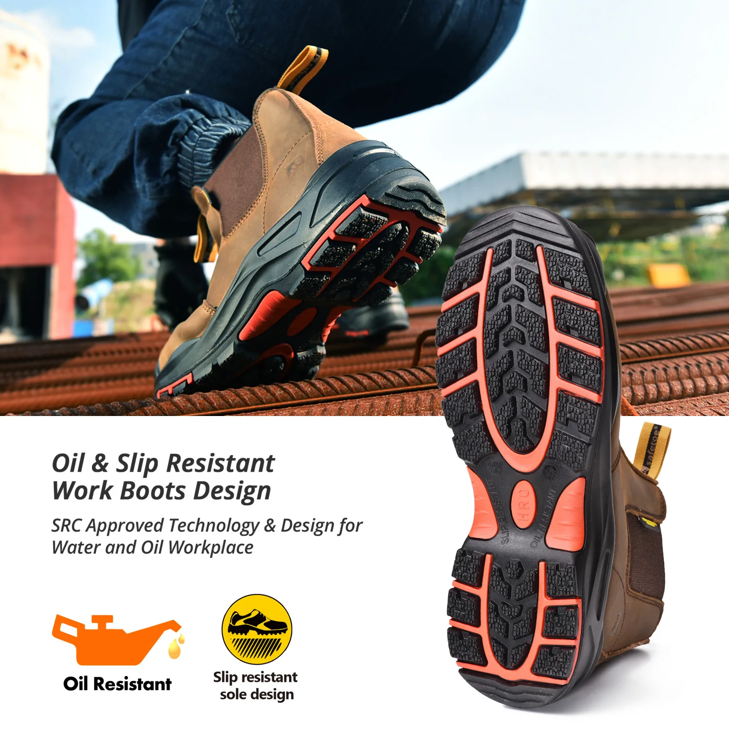 Safetoe Wide Fit Work Boots For Men & Women, Chelsea Safety Shoes with S3 Composite Toe Over Cap