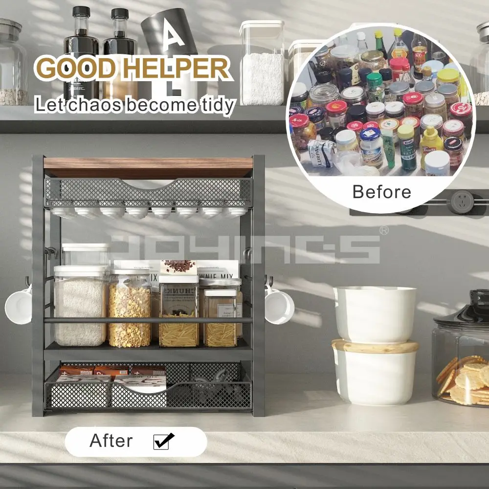 Hot Selling Products Metal Pull Down Spice Drawer Pull Out Countertop Cabinet Spice Rack Storage