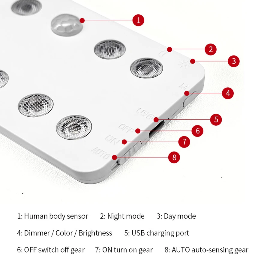 9 المصابيح ضوء تحت الكابين مع محس حركة جسم الإنسان الأشعة تحت الحمراء USB قابلة للشحن رقيقة الجسم المغناطيسي الجدار مصباح خزانة المطبخ #5