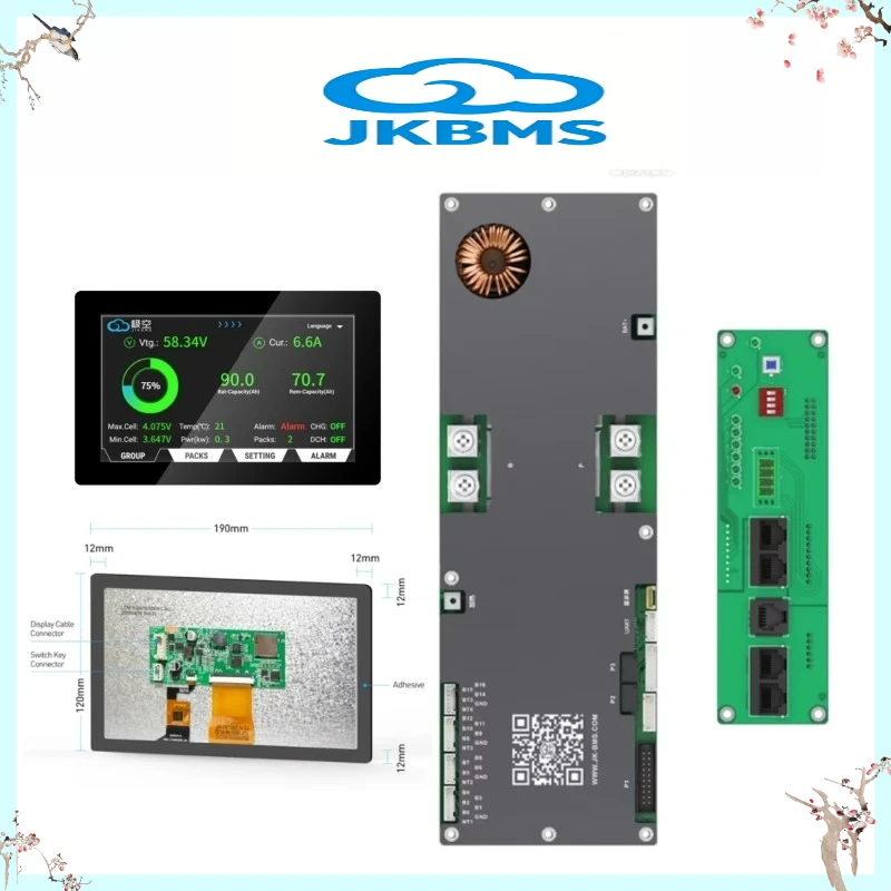 

JIKONG Inverter JKBMS PB2A16S20P+4.3LCD 200A with CAN RS485 HEAT Active balance 2A for LiFePo4 Li-Ion LTO Battery 24V 48V 8S-16S