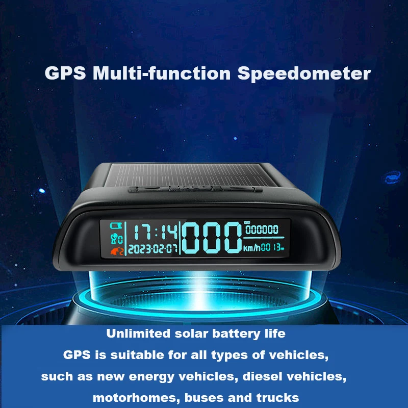 

Car Speedometer GPS Solar Multi Function Heads Up Display USB Charging Driving Speed KM/H Driving Mileage Over Speed Warning