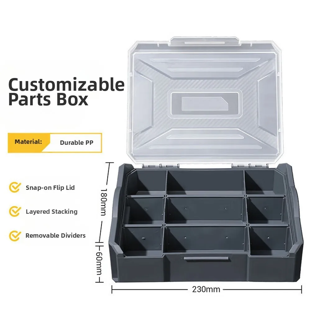 

1 шт., ящик для хранения электроинструментов со съемными внутренними перегородками, штабелируемый ящик для хранения с застежкой, ударопрочные инструменты для хранения из полипропилена